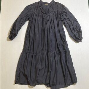 MATTA Women's Tie‎ Front Pleated Puff Sleeve Midi Dress Faded Black Oversized  M